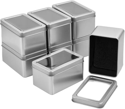 Dailygoods - Mini metalen doosjes - Opbergdozen voor snoep - Transparant deksel - Organizer voor kleine items - Geschikt voor bruiloften - 8 stuks