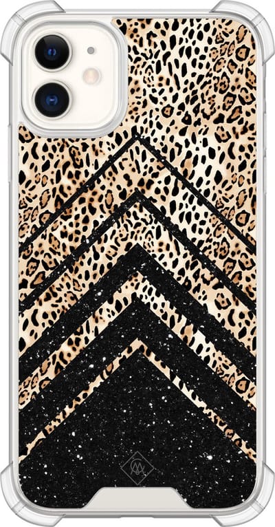 Casimoda® hoesje - Geschikt voor iPhone 11 - Chevron Luipaard - Shockproof case - Extra sterk - Siliconen/TPU - Bruin/beige, Transparant