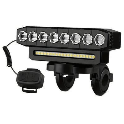 Eén LED-fietslamp met zes standen, oplaadbaar via Type-C, en Geschikt voorzien van een luidspreker, perfect Geschikt voor nachtelijke ritten.