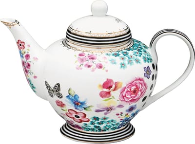 Melli Mello - Nora - Theepot 1,2L - Porselein - Bloemenprint - Gouden Details