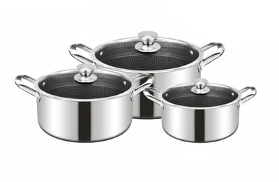 Cheffinger Pannenset met Deksel - 20/24/28cm - RVS - Honingraat - Inductie - Braadpan