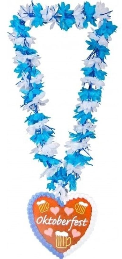 10x Bloemenkransen/hawaiikransen Oktoberfest blauw/wit - Bierfeest verkleed accessoires - Feestartikelen bloemenkransen