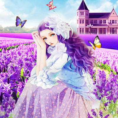5D DIY Diamant Schilderij Lavendel Tuin Patroon Diamant Borduren Cartoon meisje Kruissteek Home Decor Geschenken 30X30CM purple
