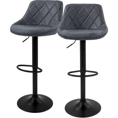 Barkruk set van 2 antraciet kunstlederen bekleding met rugleuning en voetensteun in hoogte verstelbaar 62-82 cm ML-Design
