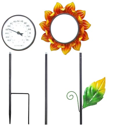 Zonnebloem Thermometer - Buitenmeter Decoratie - Temperatuur Meten - Weerbestendig Metaal - 102 cm - Geel