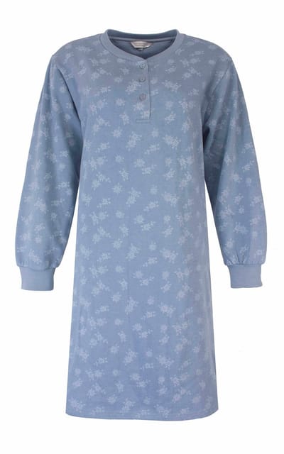 Tenderness Dames Nachthemd - Fleece - Lange Mouwen - Denim Blauw - Maat M