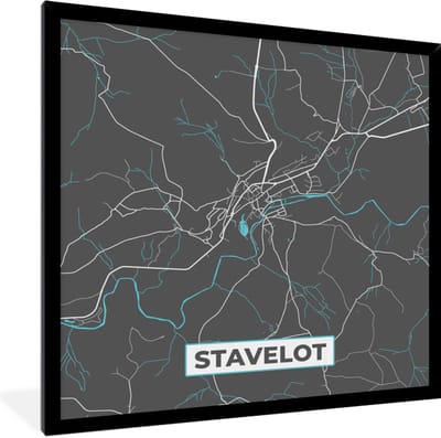 Fotolijst incl. Poster - Kaart – Plattegrond – Stadskaart – Stavelot – België - Grijs - 40x40 cm - Posterlijst
