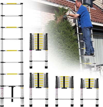 NAIZY 3,2 m aluminium telescopische ladder met schuifslot, draagvermogen 150 kg, antislip, 11 treden, uittrekbare aluminium ladder