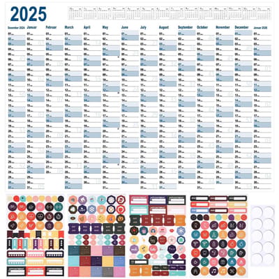 Dailygoods- Kalender 2026 - Grote Maandkalender - Planner - Kleurijk - Papier - 74x52,4 cm - Inclusief stickers - Planningskalender