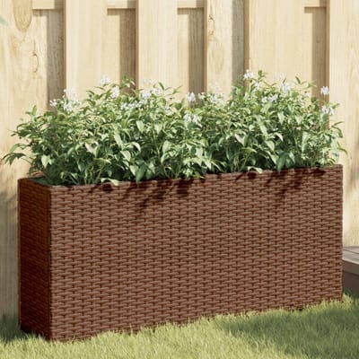 vidaXL - Plantenbakken - met - 2 - potten - 2 - st - 90x20x40 - cm - poly - rattan - bruin