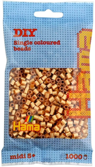 Hama midi GOUD (glanzend bruin) bijzondere strijkkralen, zakje met 1.000 stuks normale strijkparels (creatief knutselen met kralen, cadeau idee voor kinderfeestje / kinderverjaardag!)