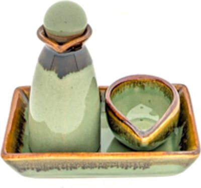 Scrubsetje - Massageolie setje - Oliesetje -Scrubset Keramiek -Massage-olie karaf “zen groen”