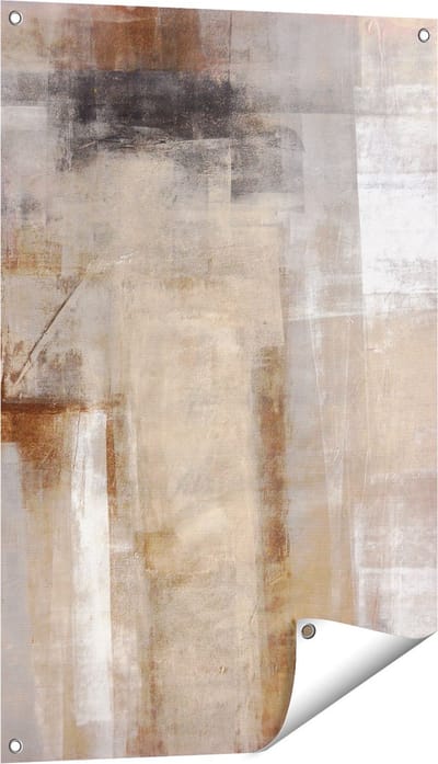 Gards Tuinposter Abstracte Kunst Bruin met Beige - 60x90 cm - Tuindoek - Tuindecoratie - Wanddecoratie buiten - Tuinschilderij