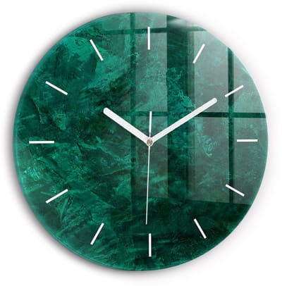 Wallfluent Wandklok - Smaragdgroene muur Stijlvolle Klok - 30 cm x 30 cm - Groente Wandklok - Witte Handen - Wandklok Zonder Cijfers - Kinder Wandklok Glas - Ronde Glazen Klok - Scandinavisch Wandklok - Klok met Print