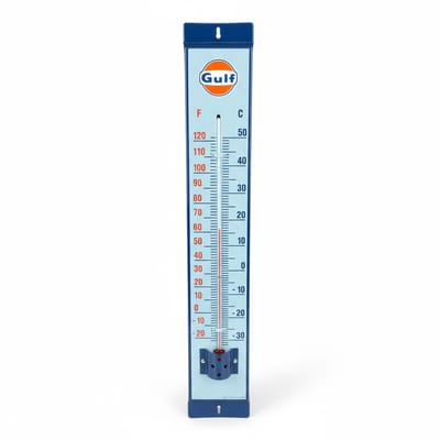 Gulf Thermometer Emaille - Gelimiteerd - Gelicentieerd door Bennies Fifties