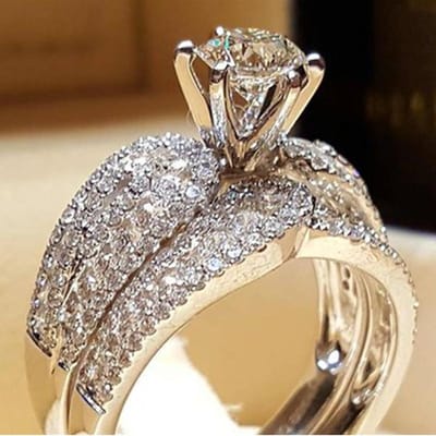 Huitan Klassieke Luxe s Set Ringen voor Vrouwen Goudkleurig/Koperkleurig Dubbel Draagbare Vingerringen voor Vrouwen Trouwringen Sieraden Hot 7 gray