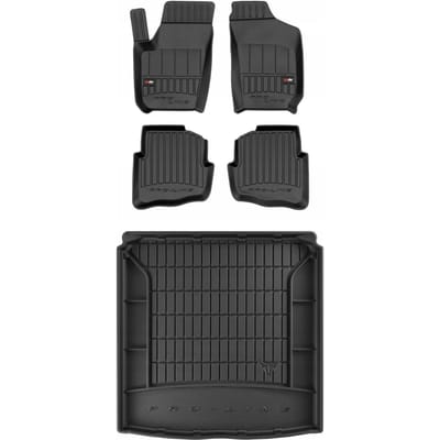 FROGUM PROLINE 3D Set - Rubberen Automatten + Kofferbakmat - Geschikt voor SKODA Fabia I Kombi (1999-2007) - Zwart
