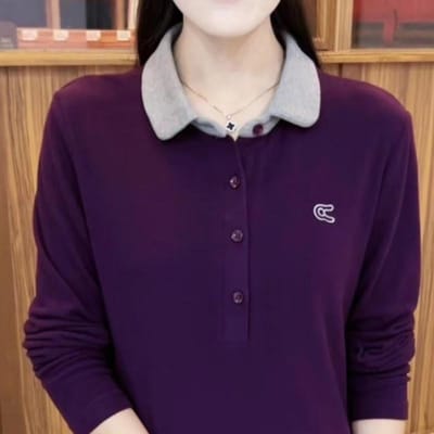 Revers Sweatshirt Modieus Effen Kleur Nieuwe Polokraag Lange Mouw Top G Midden-leeftijd Moeder's Lente en Herfst Slank en Verjongend Shirt 5XL beige