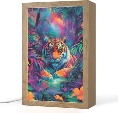 Nachtlampje 20x30 cm - Kinder lampje - Tijger - Dier - Jungle - Kleurrijk - Tafellamp kinderkamer - Slaapkamer lamp - Bedlamp kinderen - Kinderlampje stopcontact - Wandlamp babykamer - Nachtlampjes
