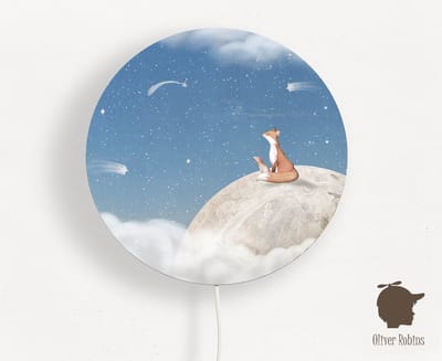 Wandlamp rond Fox on the Moon bleu Oliver Robins-sfeerverlichting-kinderkamer-maan-vos-wandverlichting