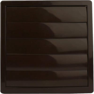 Ventilatierooster 170 x 170 mm vierkant, lamellenrooster weerbestendig kunststof, Ø 125 mm, bruin