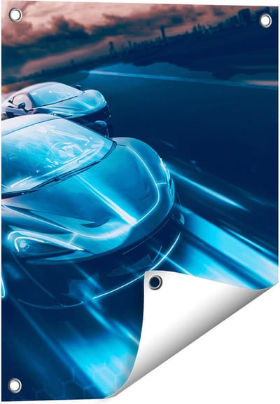 Gards Tuinposter Twee Raceauto's - Abstract - 40x50 cm - Tuindoek - Tuindecoratie - Wanddecoratie buiten - Tuinschilderij