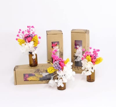 Mini droogboeketten - Gedroogde bloemen - Decoratie woning - Milieuvriendelijk materiaal - 3 stuks 12cm - Roze wit paars