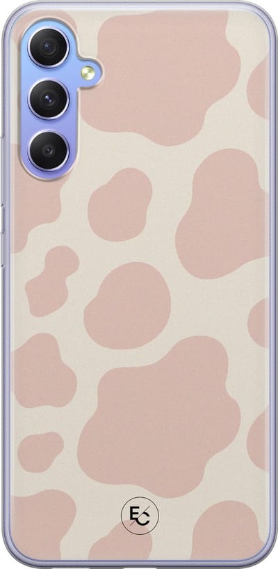 Hoesje geschikt voor Samsung Galaxy A34 - Koeienprint roze - Soft Case - TPU - Print - Roze - ELLECHIQ
