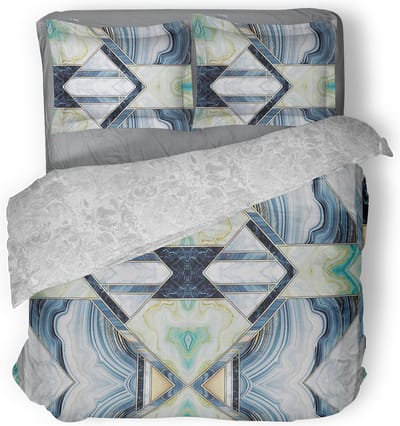 LINNICK Dekbedovertrek Katoen Marble Patch - Blue - Dekbedovertrek 200x200/220cm - 100% Katoen - Tweepersoons - Dekbedovertrekken - Grafisch Dekbedovertrek