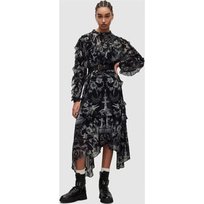 AllSaints Tessa Aurelia Dress Black Size: 8 | Midi Dresses Outlet | Dames | Zwart