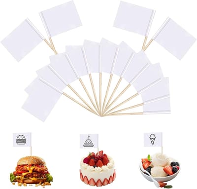 Set van 300 Witte Prikkers met Vlaggen voor DIY, Cocktails en Feestjes - Herbruikbare Prikkers voor Buffet en Kaasplank