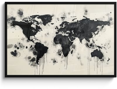 Poster in lijst - Fotolijst 120x80 cm - Posters - Wereldkaart - Zwart - Inkt - Posterlijst zwart - Decoratie - Wanddecoratie woonkamer - Muurdecoratie slaapkamer