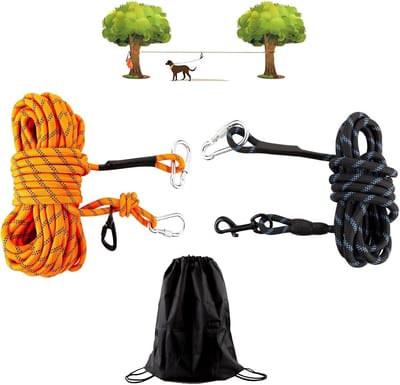 Hondentrolleysysteem - 15 m - Draagbaar trolleysysteem voor kleine, middelgrote en grote honden tot 200 lbs - Hondenriem voor tuin, camping, parken, buitenevenementen