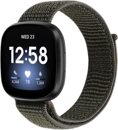 By Qubix - Compatible Fitbit bandje - geschikt voor Fitbit Versa 3 & Sense 1 - Sport loop nylon bandje - Donkergroen Smartwatchbandje bandje Armband Polsband Strap Band Watchband