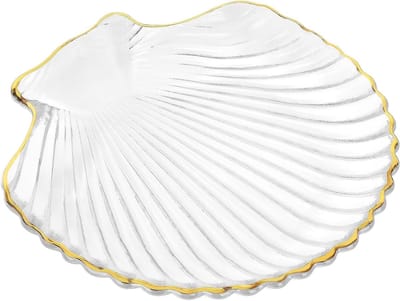 Elegante zeeschelp design zeepdispenser van helder glas met gouden rand voor badkamerdecoratie, perfect voor wastafel en aanrecht