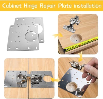 Famanu - Scharnier Reparatieplaat, 4 Stuks Roestvrij Staal Kastdeuren Scharnieren Reparatieset, Scharnierreparatieplaat met Schroeven voor Keuken Kast Meubels Planken Raam