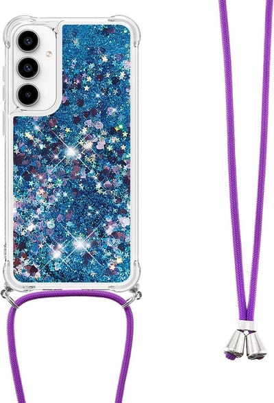 Coverup Hoesje - Geschikt voor Samsung Galaxy A35 Hoesje - Coverup Liquid Glitter Back Cover met Koord - Blauw