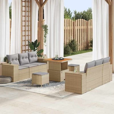 vidaXL - Tuinbank - Set - Beige - en - Lichtgrijs - Poly - Riet