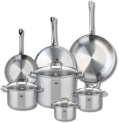 Set van 3 Kookpannen 24, 28 en 32 cm en 4 braadpannen 14, 16, 20 en 26 cm Elo Profi Citrin