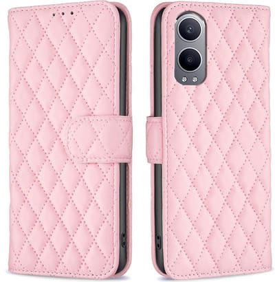BINFEN Hoesje - Geschikt voor OnePlus Nord CE4 Lite 5G Hoesje - BINFEN Rhombus Book Case - Roze