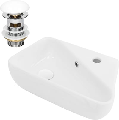 Wastafel incl. afvoergarnituur wit met overloop 45x27x13 cm wit keramisch inbouw rechts LuxeBath
