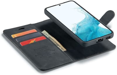 CaseMania Bookcase hoesje geschikt voor Samsung Galaxy S23+ - Effen Zwart - Kunstleer - 2-in-1 Magnetisch Uitneembaar Design