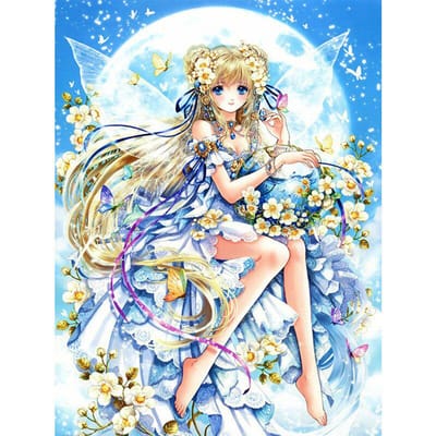Peinture diamant à faire soi-même, point de croix, perceuse complète, broderie ronde, dessin animé, fée, passe-temps fait à la main 20X30CM beige