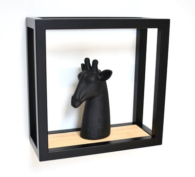 Wandrekje industrieel look zwart metaal met hout - 18cm breed x 18cm hoog x 12cm diep - Wandrek zwart dik met hout - wandplank Soto rechthoekig - Wandschappen design metaal