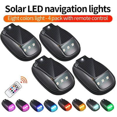 Feux stroboscopiques RGB pour toit de voiture avec télécommande, étanches, pour l'intérieur de voiture, feux stroboscopiques LED intelligents sans fil, à énergie solaire, feux de signalisation pour avions. 4Pcs with Remote