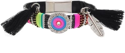 Behave - Geborduurd armbandje met veer - boho stijl - 17,5 cman een veertje en kwastjes