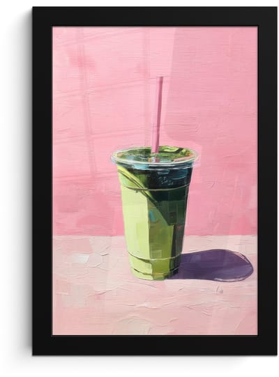 Poster in lijst - Fotolijst 20x30 cm - Posters - Beker - Rietje - Minimalistisch - Groen - Posterlijst zwart - Decoratie - Wanddecoratie woonkamer - Muurdecoratie slaapkamer