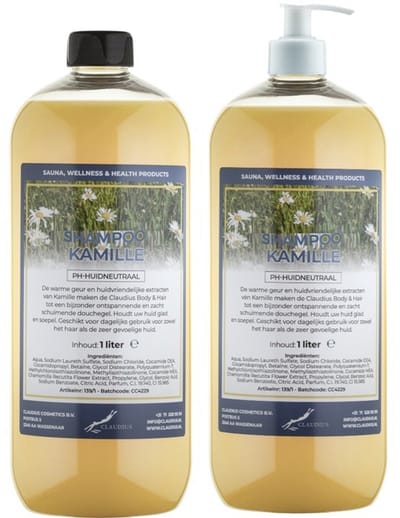 Shampoo Kamille - 1 liter (transparant) - 2 stuks - met witte pomp - Voordeelverpakking - Haarverzorging