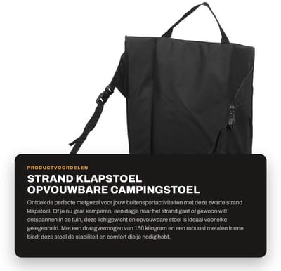 Dailygoods- Strandstoel Opvouwbaar - Lichtgewicht - Zwart - Campingstoel - 600D Oxford-doek - 40x40cm - Kampeerstoel
