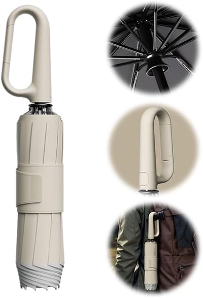 Cuhostki - 1 Stuk - Automatische Paraplu - Winddichte Paraplu - Opvouwbare Paraplu - Beige Automatische Paraplu - Slaanweefsel - Omgekeerd Vouwen - Reflecterende Veiligheidsstrip - Karabijn Greep - Anti-UV - Voor Regen